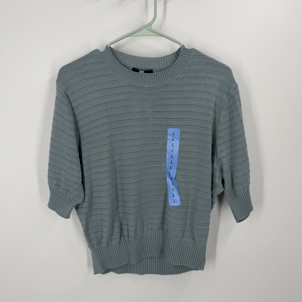 Frye Short Sleeve Sweater Women Size L Blue Pointelle Knit Cotton
